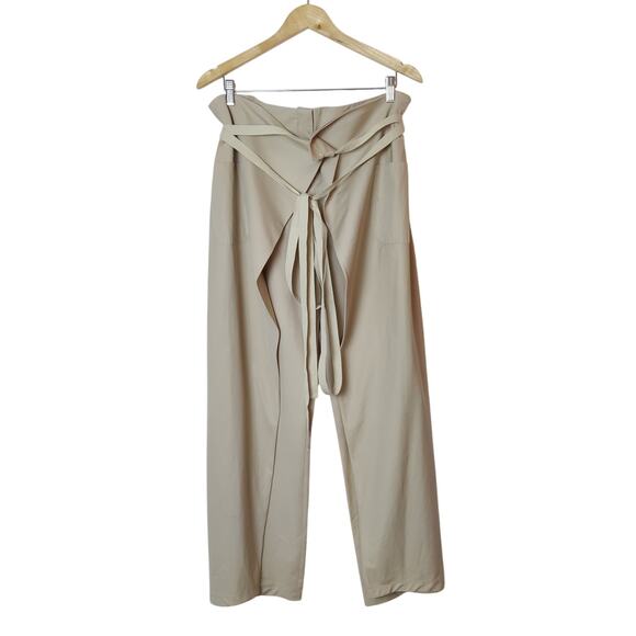 Philosophy di Alberta Ferretti Italian Tie Front Wide Leg Tan Trouser Pants 10 - Picture 1 of 16